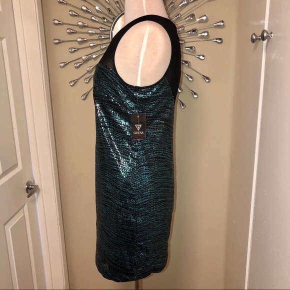 GUESS Teal Sparkly Sequin Mini Dress Sleeveless - Picture 2 of 6